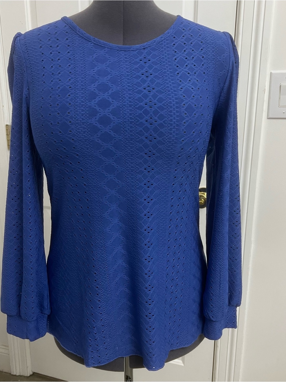 Women's Blue Eyelet Long-Sleeve Top